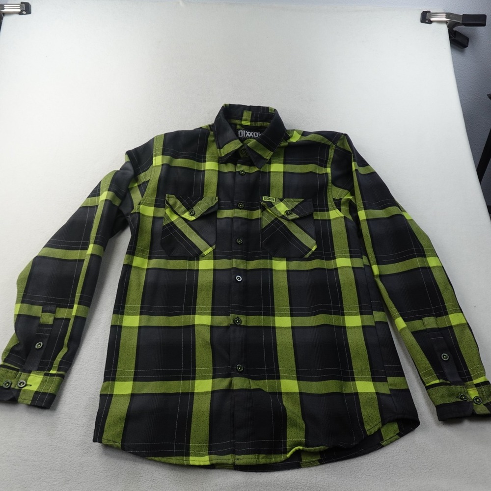 Dixxon Uranium Flannel Shirt Mens Medium Black Green Plaid Long Sleeve Button